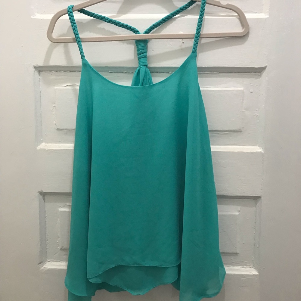Turquoise razor back tank with braided straps